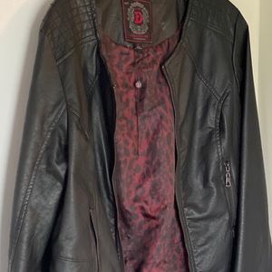 Ruffle Backed, crop faux leather jacket.